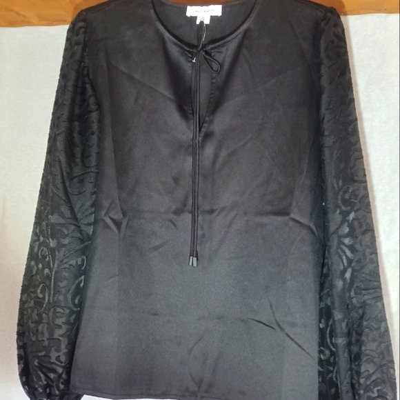 CALLIGRAPHIE Top Size M Black Body Balloon Sleeve With Flowers NEW - Picture 1 of 9